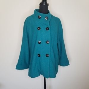 Chico's wool double breasted teal jacket